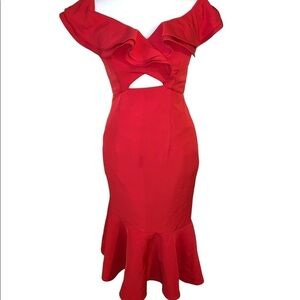 Jarlo Ruffle Bardot Maxi Dress with Cut Out Size Small